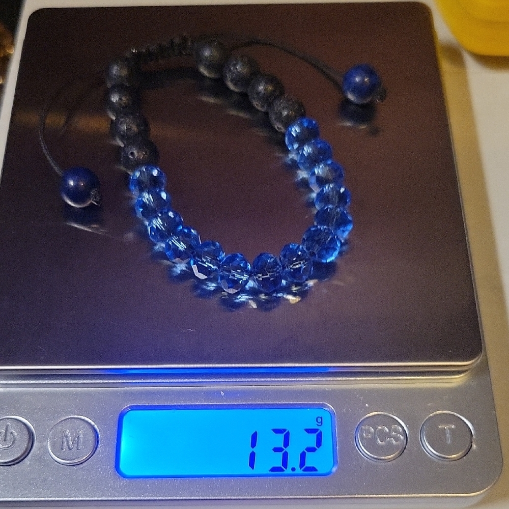 Adjustable Blue Faceted Bead & Lava Stone Bracelet • One Size Fits Most, Unisex